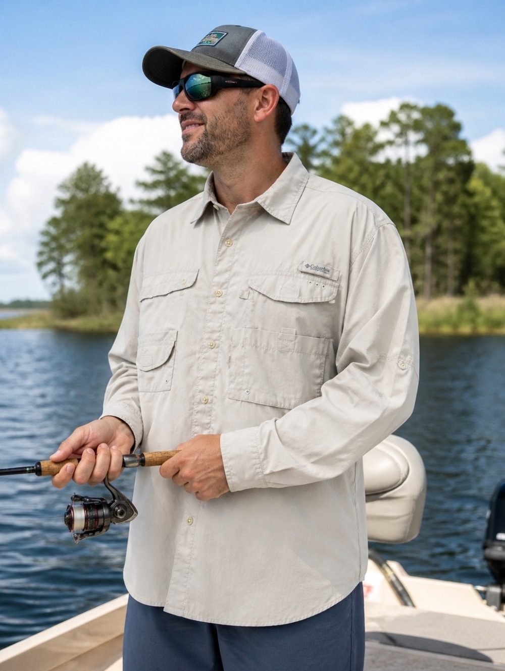 Columbia PFG XL Vented Fishing Shirt Khaki Long Sleeve Omni-Shade Performance